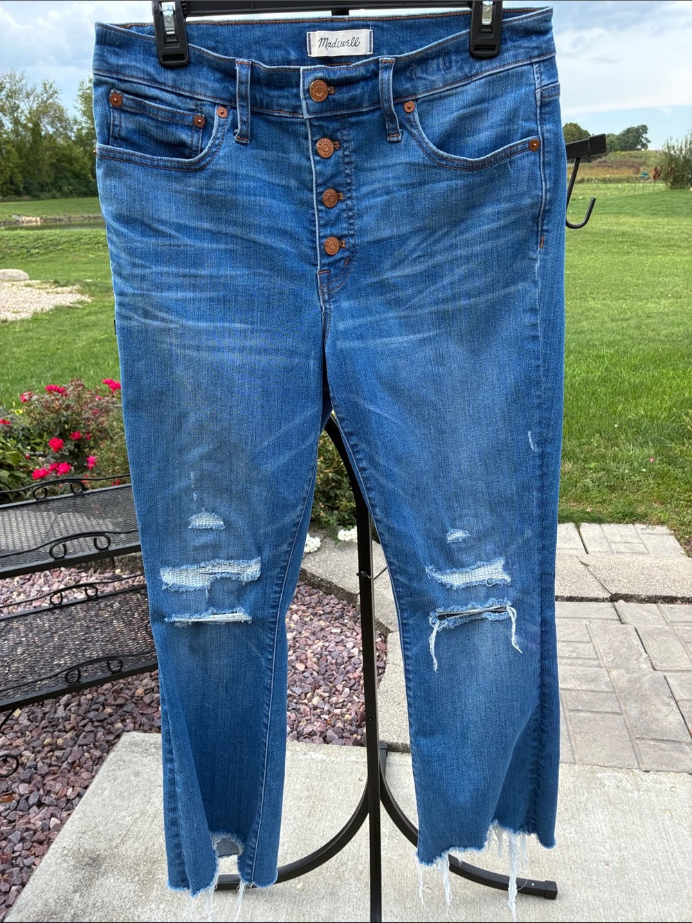 Madewell Distressed Mid-Blue High-Rise Button-Fly Jeans 29